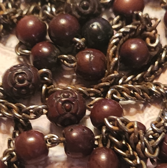 Antique Metal Brass & Ebony Wood Skull & Crossbone 5"x2.5" Crucifix Cross Rosary - Picture 4 of 5